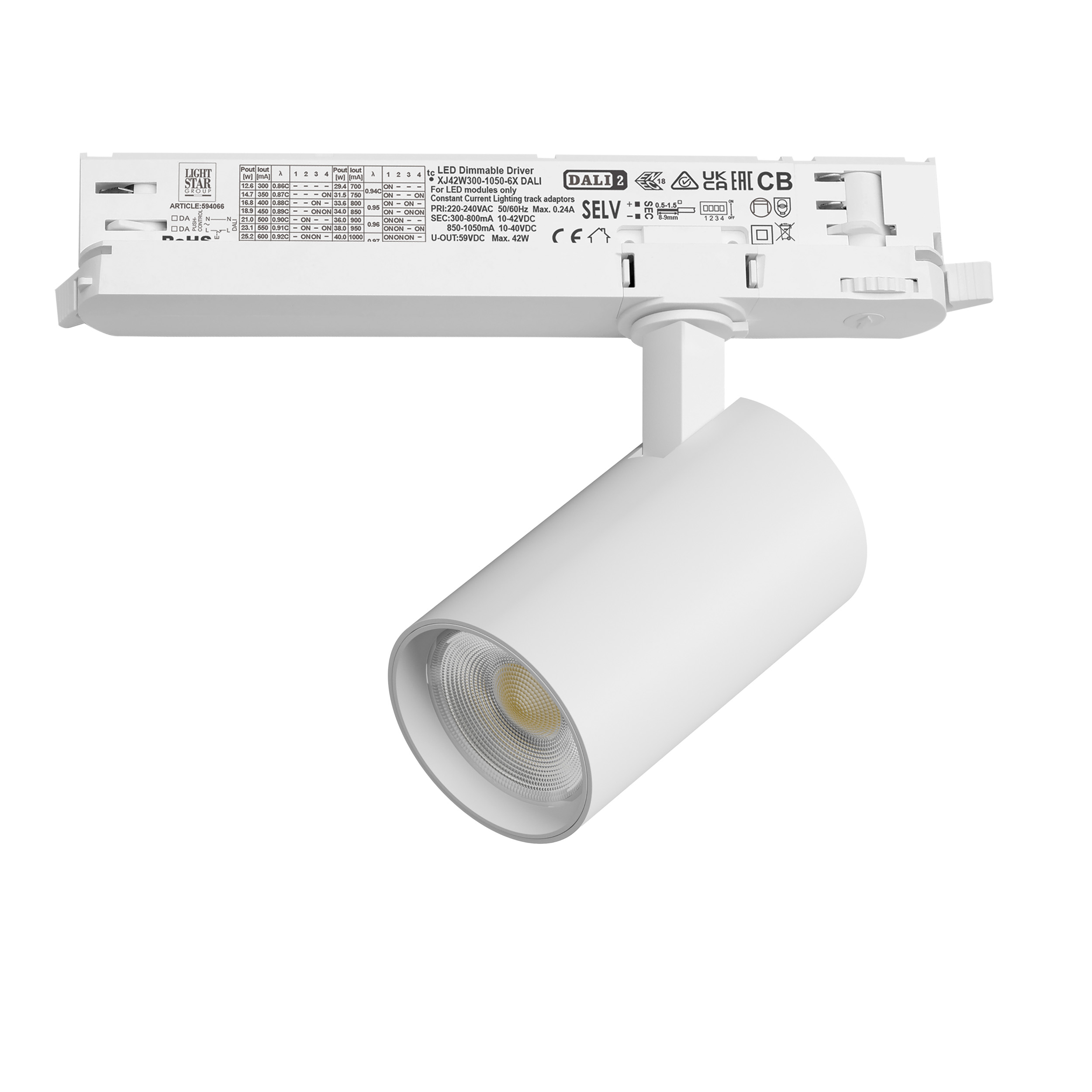 Светильник ALTA BASE для трековой системы Quattro с управлением DALI LED 15W 1880LM 24G БЕЛЫЙ 3000K с адаптером (215136 + 594066)