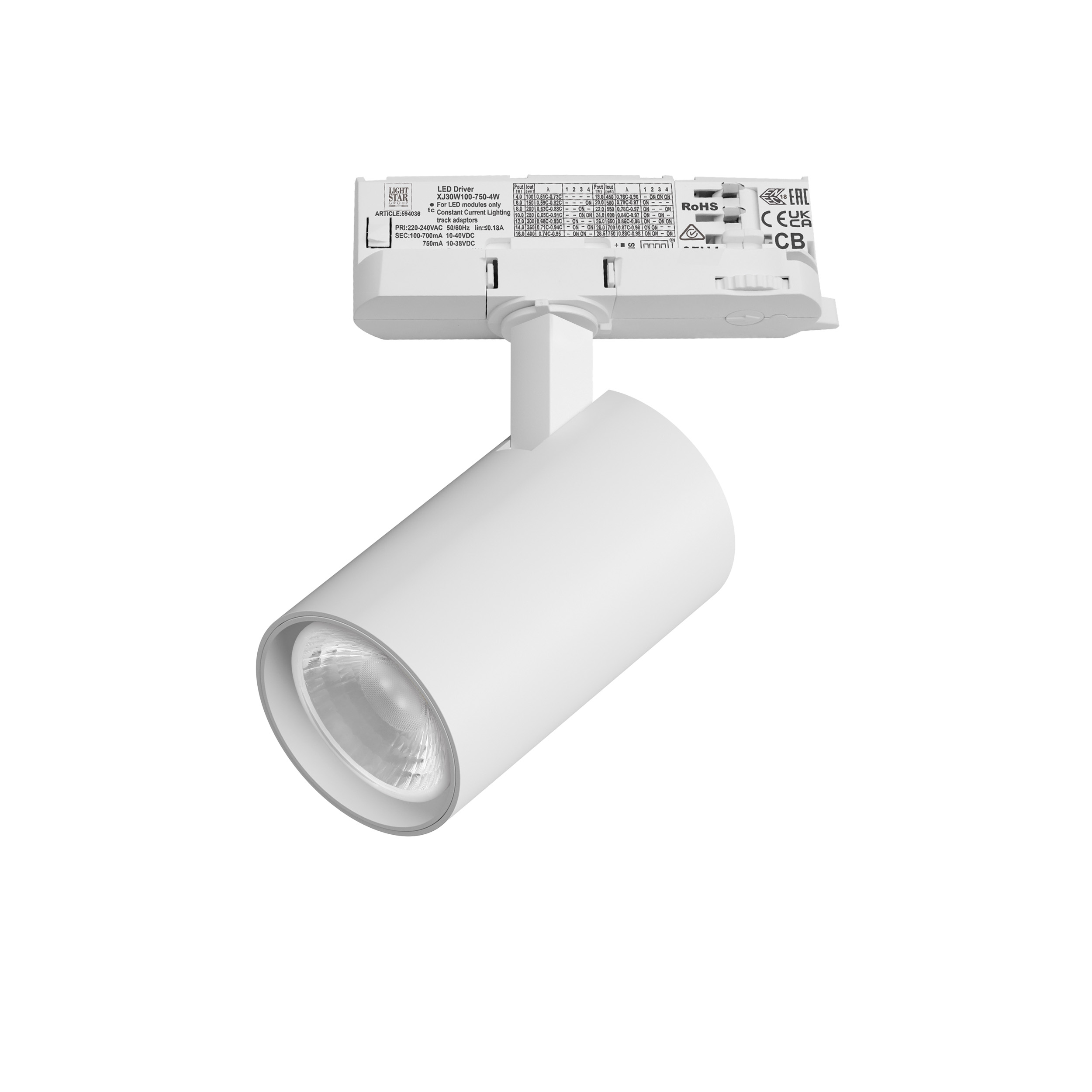 Светильник ALTA BASE для трековой системы Quattro LED 15W 1880LM 36G БЕЛЫЙ 4000K с адаптером (215146 + 594036 + 215103)