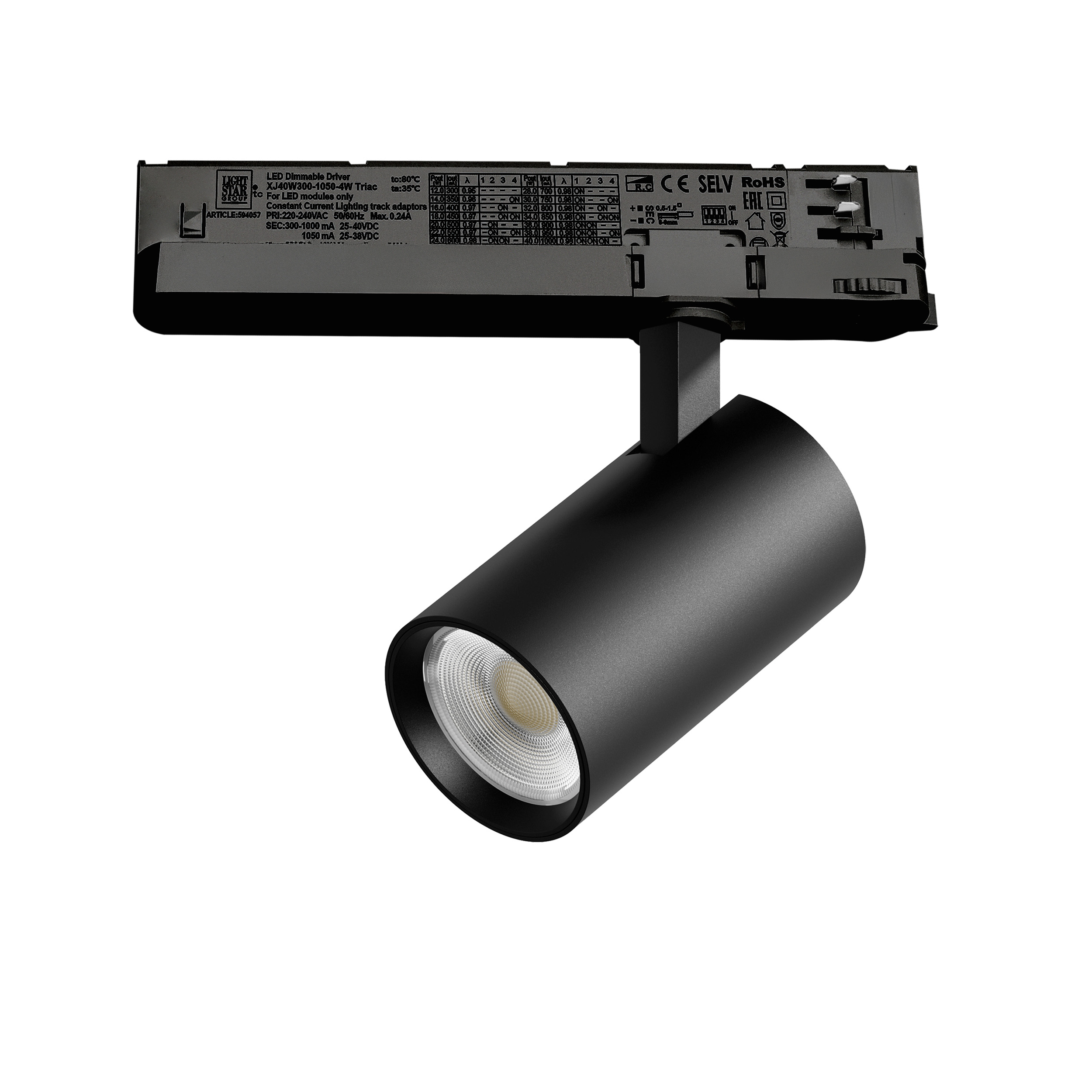 Светильник ALTA BASE для трековой системы Quattro с управлением TRIAC LED 15W 1880LM 24G ЧЕРНЫЙ 4000K с адаптером (215147 + 594057)