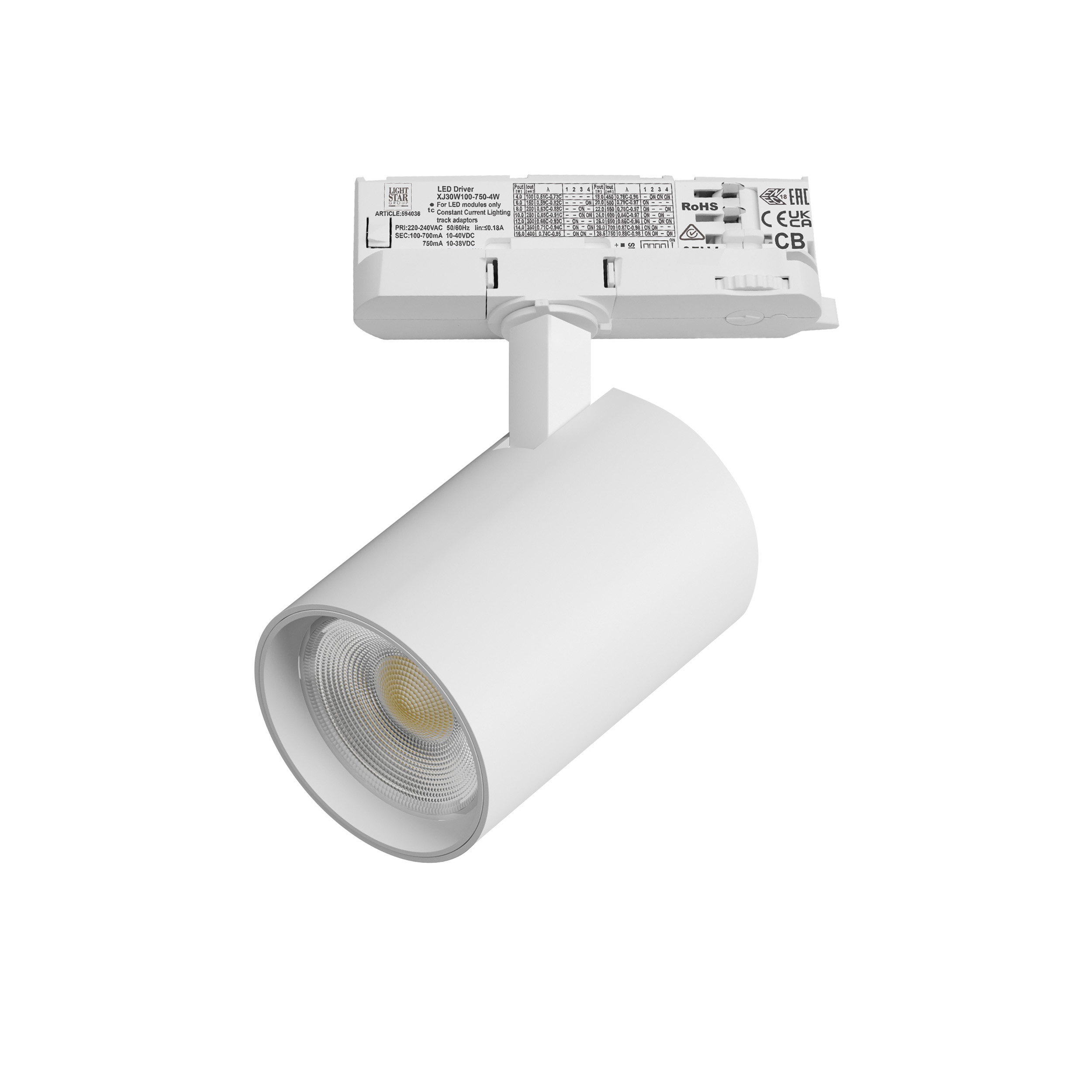 Светильник ALTA BASE для трековой системы Quattro LED 24W 3040LM 24G БЕЛЫЙ 3000K с адаптером (215236 + 594036)
