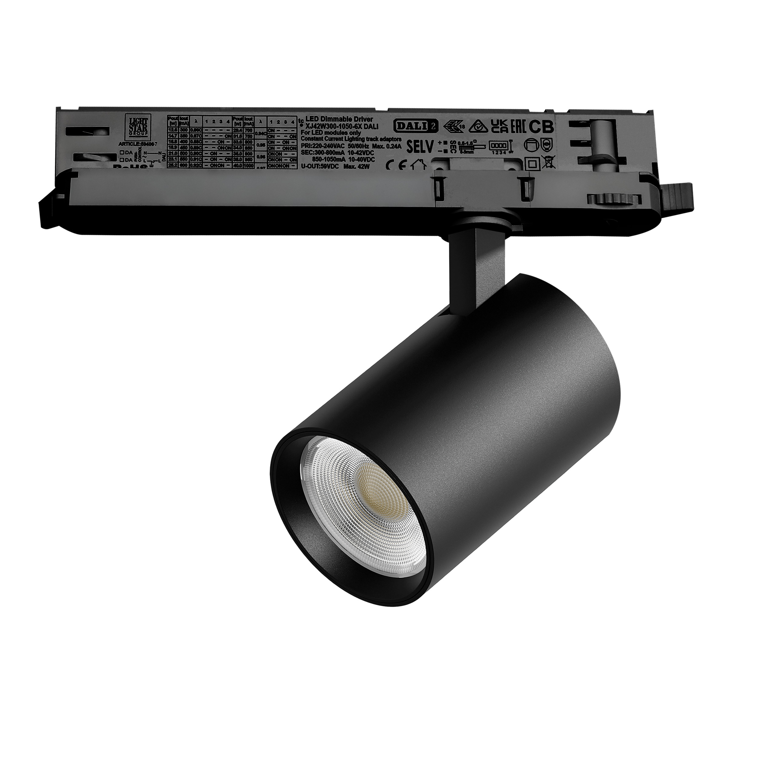 Светильник ALTA BASE для трековой системы Quattro с управлением DALI LED 24W 3040LM 24G ЧЕРНЫЙ 3000K с адаптером (215237 + 594067)