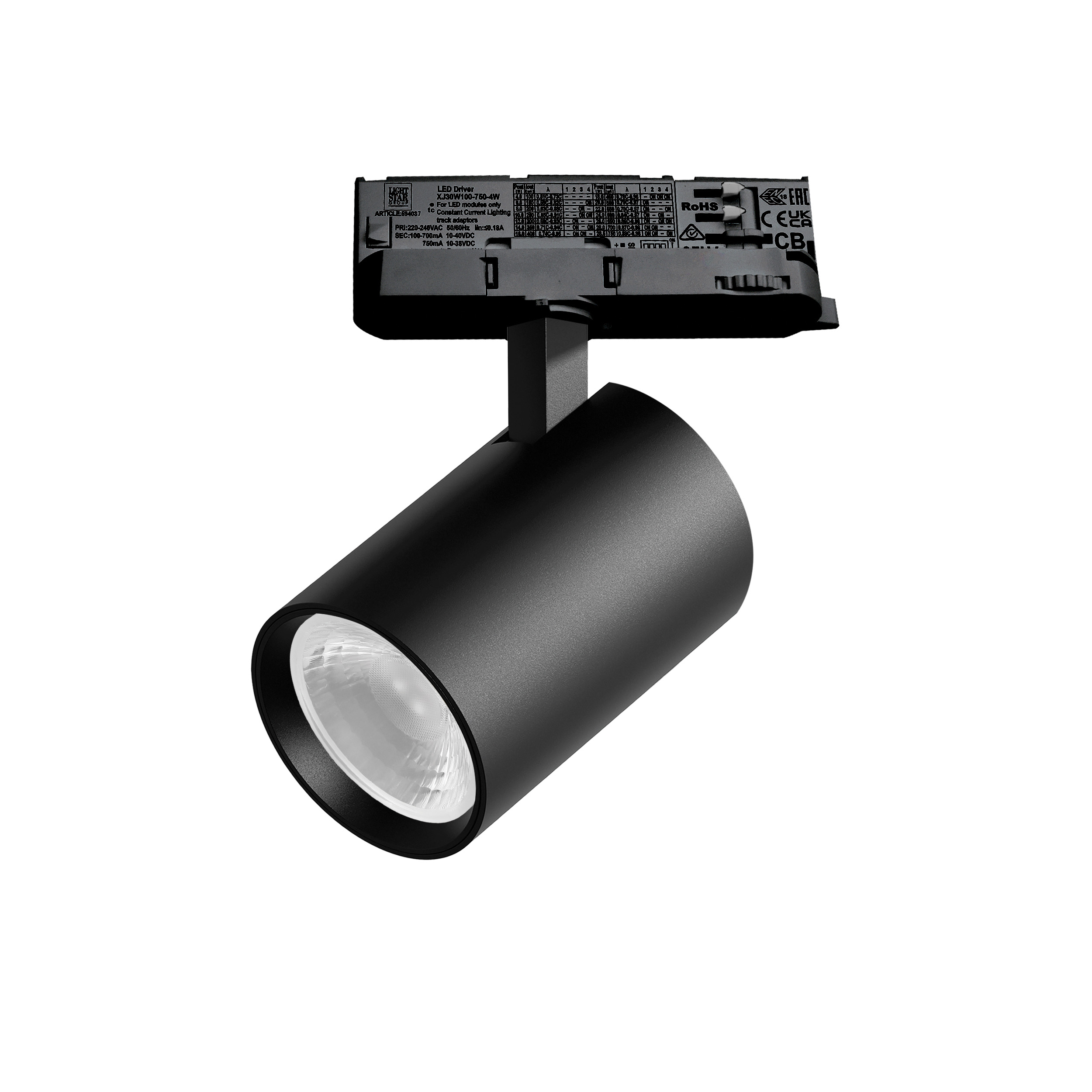 Светильник ALTA BASE для трековой системы Quattro LED 24W 3040LM 36G ЧЕРНЫЙ 3000K с адаптером (215237 + 594037 + 215203)