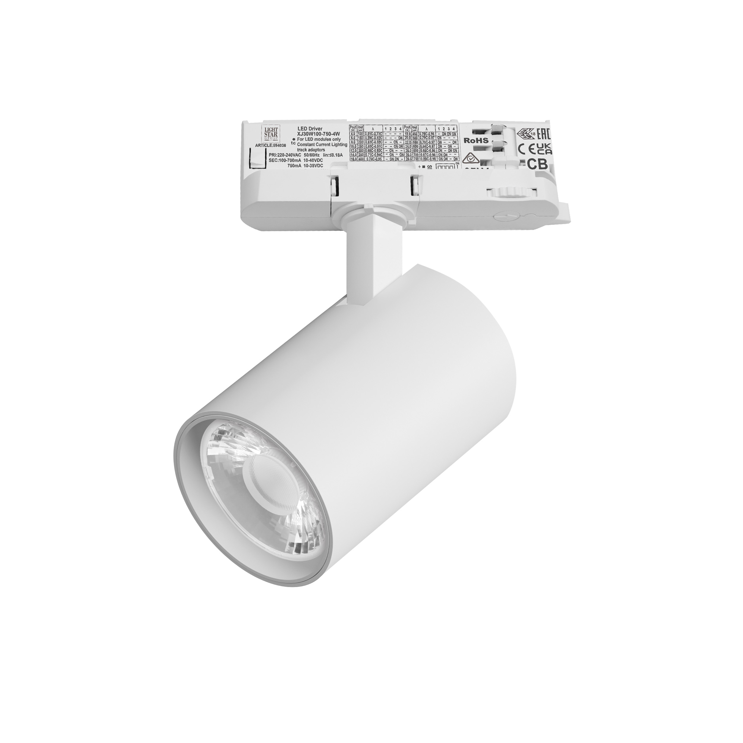 Светильник ALTA BASE для трековой системы Quattro LED 24W 3040LM 15G БЕЛЫЙ 4000K с адаптером (215246 + 594036 + 215201)