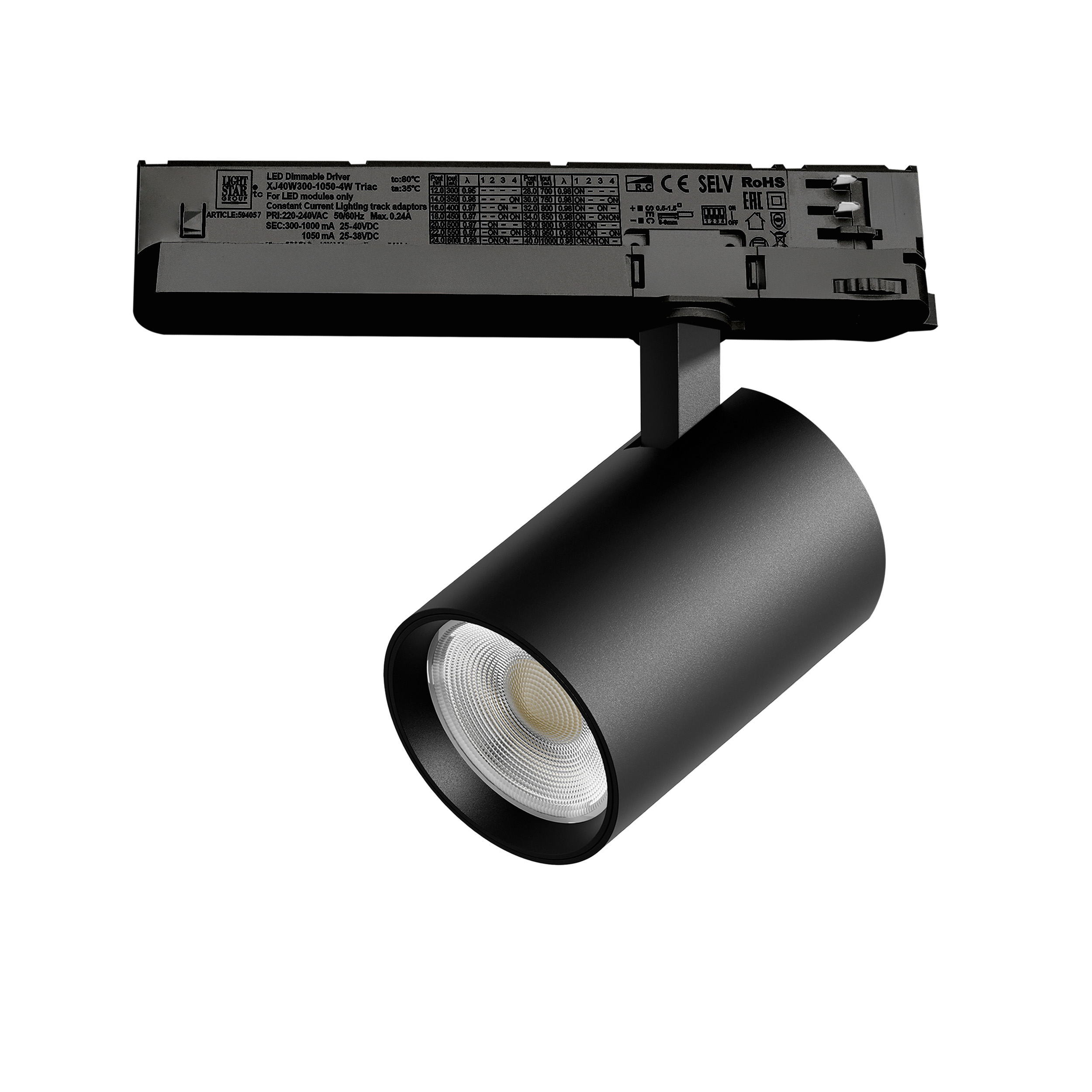 Светильник ALTA BASE для трековой системы Quattro с управлением TRIAC LED 24W 3040LM 24G ЧЕРНЫЙ 4000K с адаптером (215247 + 594057)