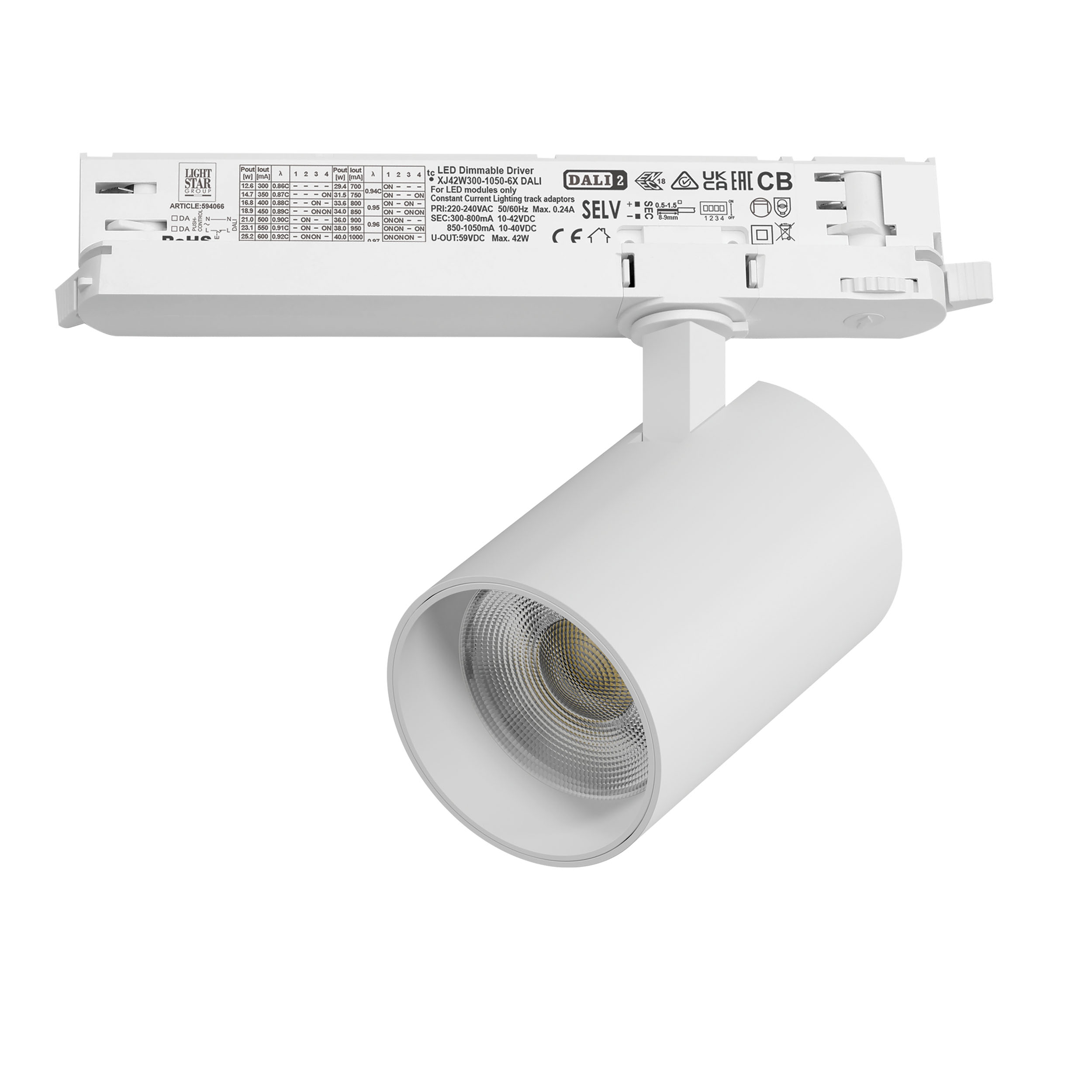 Светильник ALTA BASE для трековой системы Quattro с управлением DALI LED 30W 3525LM 24G БЕЛЫЙ 3000K с адаптером (215336 + 594066)
