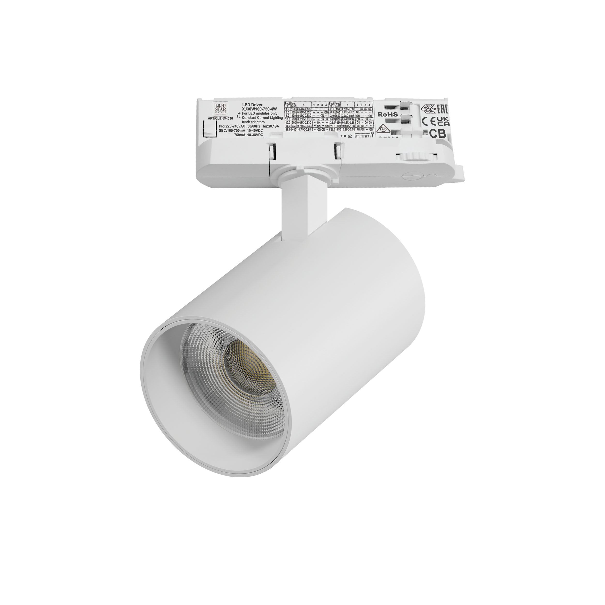 Светильник ALTA BASE для трековой системы Quattro LED 30W 3525LM 24G БЕЛЫЙ 3000K с адаптером (215336 + 594036)