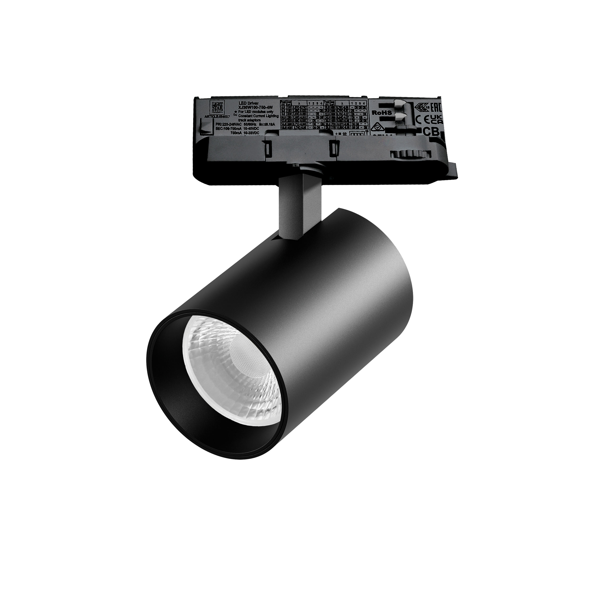 Светильник ALTA BASE для трековой системы Quattro LED 30W 3525LM 36G ЧЕРНЫЙ 3000K с адаптером (215337 + 594037 + 215303)