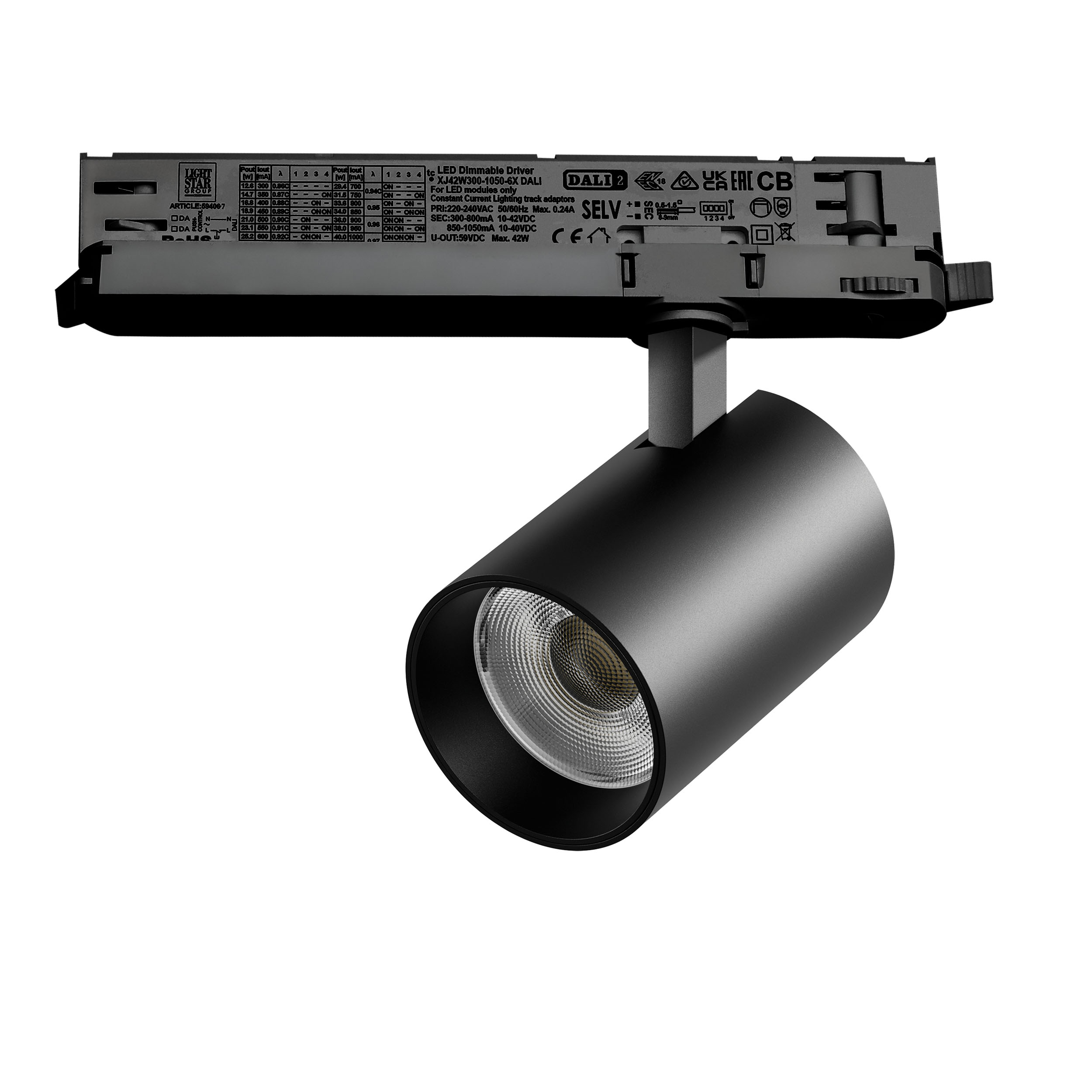 Светильник ALTA BASE для трековой системы Quattro с управлением DALI LED 30W 3525LM 24G ЧЕРНЫЙ 4000K с адаптером (215347 + 594067)