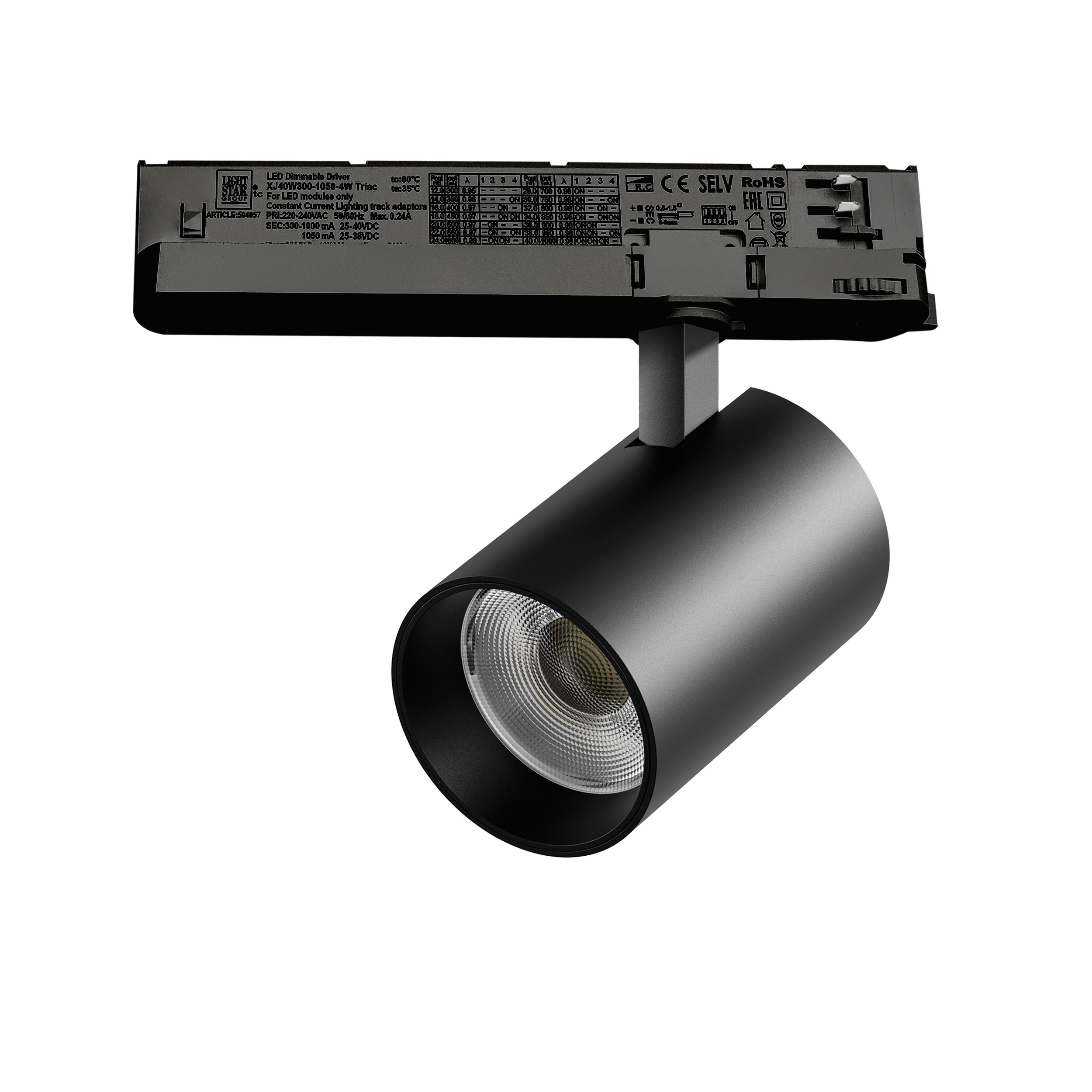 Светильник ALTA BASE для трековой системы Quattro с управлением TRIAC LED 30W 3525LM 24G ЧЕРНЫЙ 4000K с адаптером (215347 + 594057)