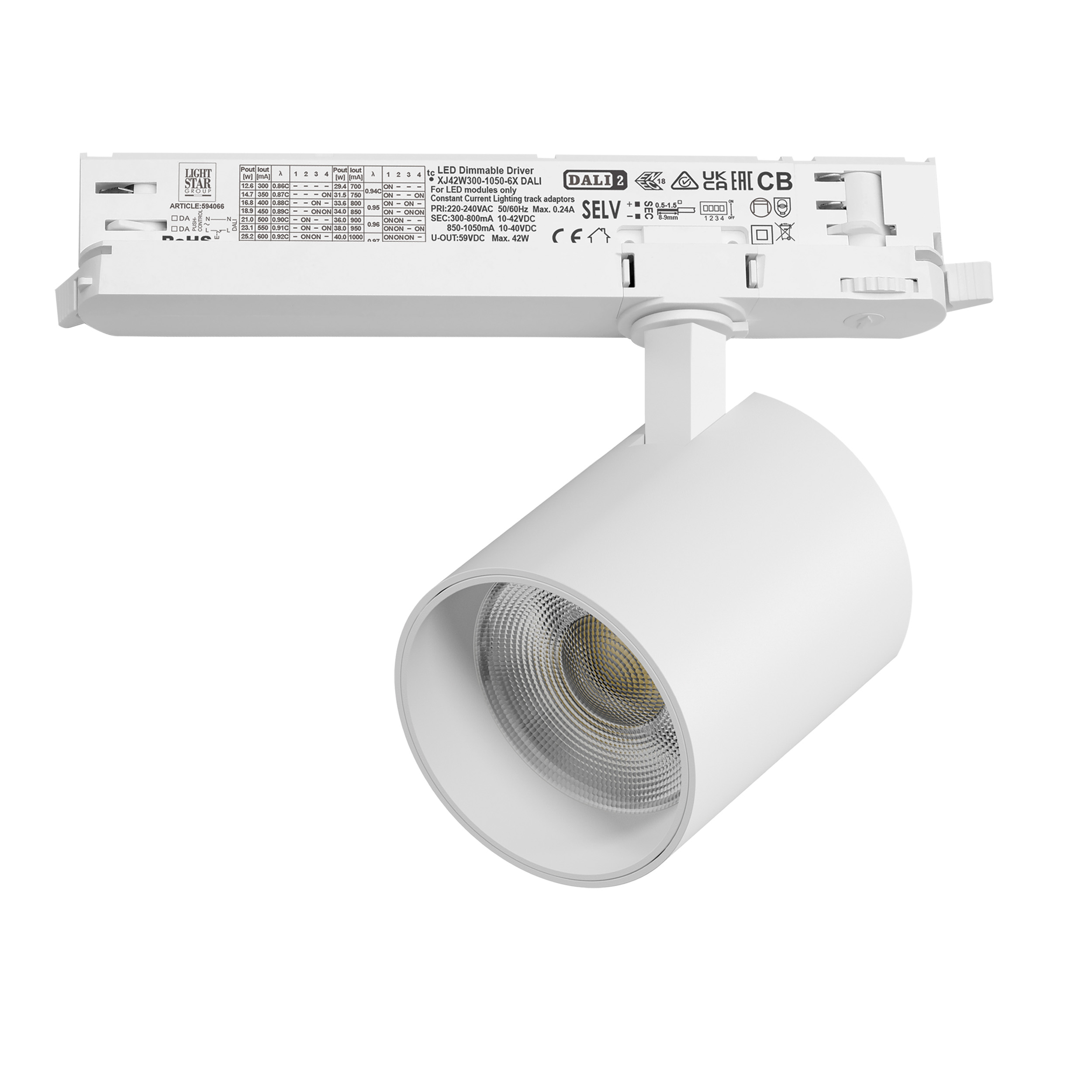 Светильник ALTA BASE для трековой системы Quattro с управлением DALI LED 35W 3176LM 24G БЕЛЫЙ 3000K с адаптером (215436 + 594066)