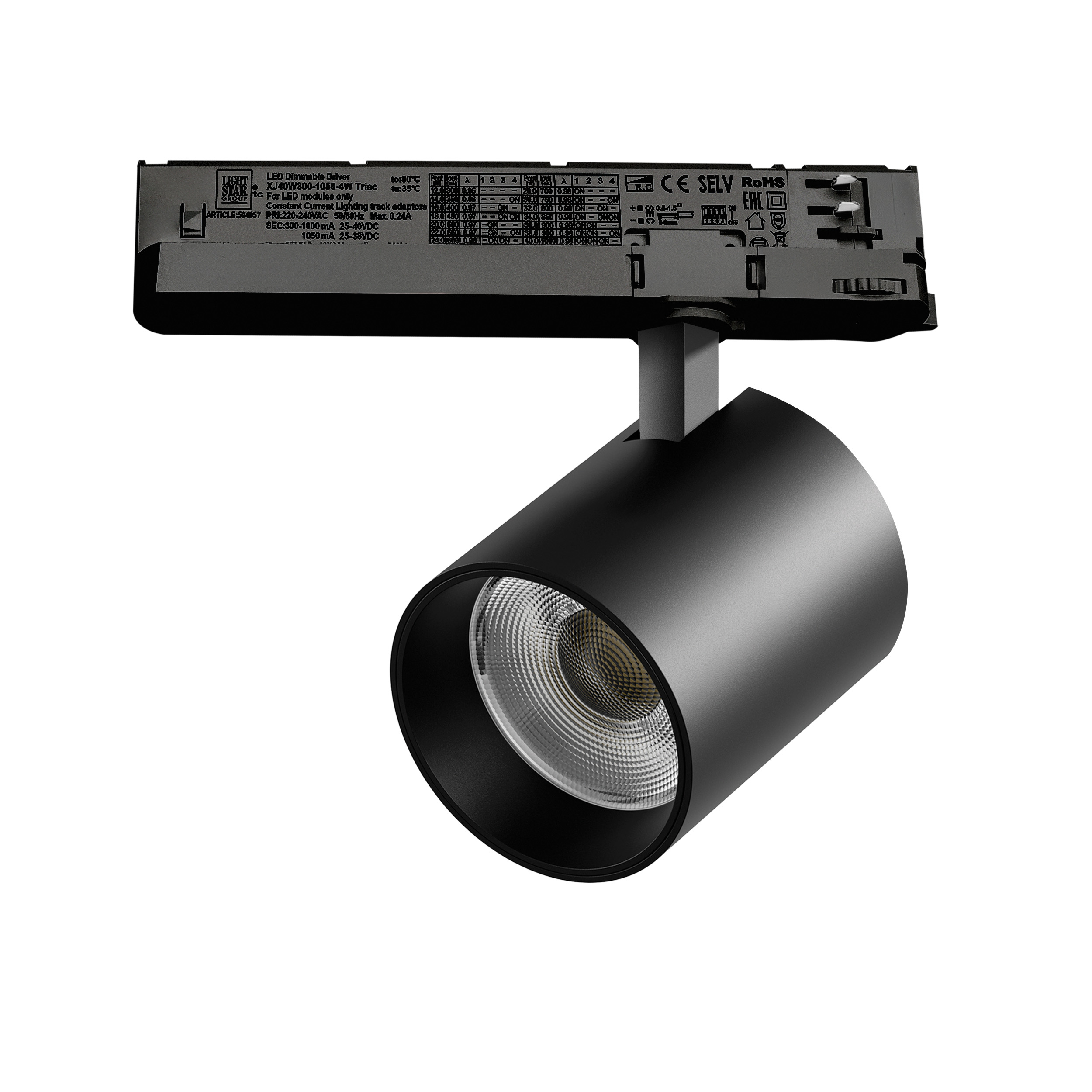 Светильник ALTA BASE для трековой системы Quattro с управлением TRIAC LED 35W 3176LM 24G ЧЕРНЫЙ 3000K с адаптером (215437 + 594057)
