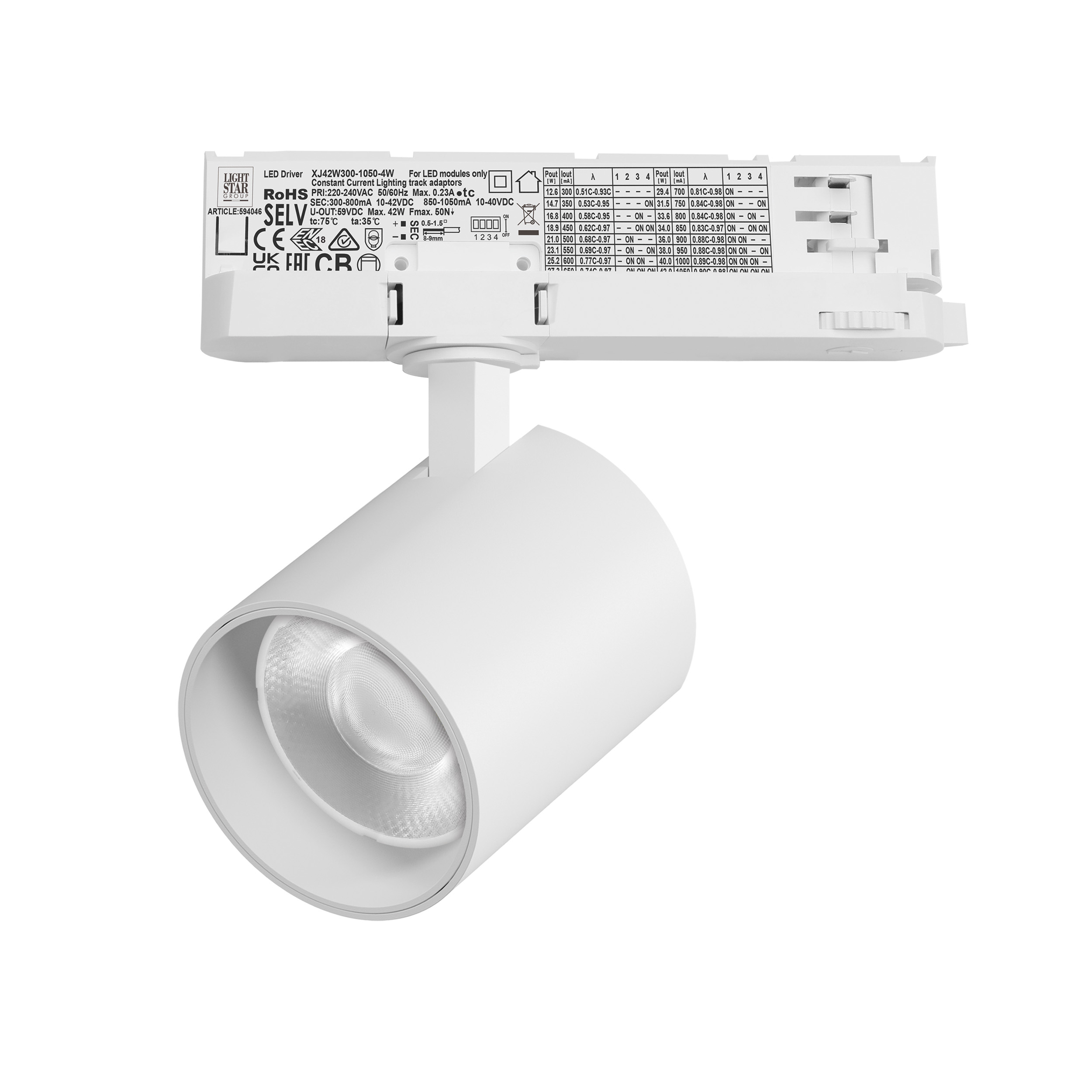 Светильник ALTA BASE для трековой системы Quattro LED 35W 3176LM 36G БЕЛЫЙ 4000K с адаптером (215446 + 594046 + 215403)