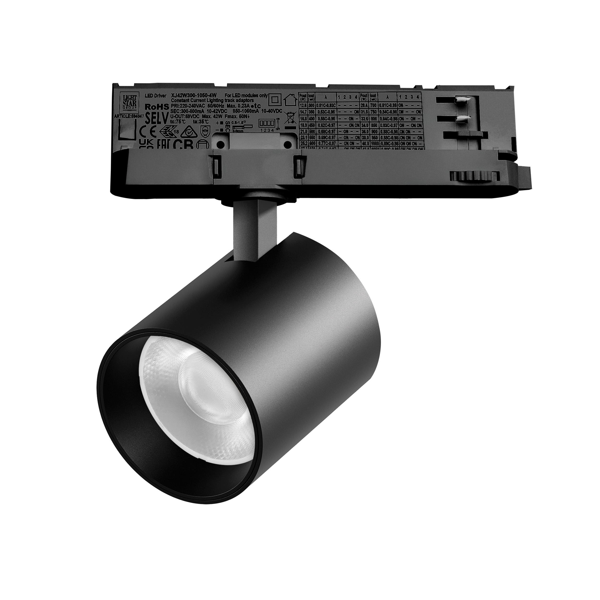 Светильник ALTA BASE для трековой системы Quattro LED 35W 3176LM 36G ЧЕРНЫЙ 4000K с адаптером (215447 + 594047 + 215403)