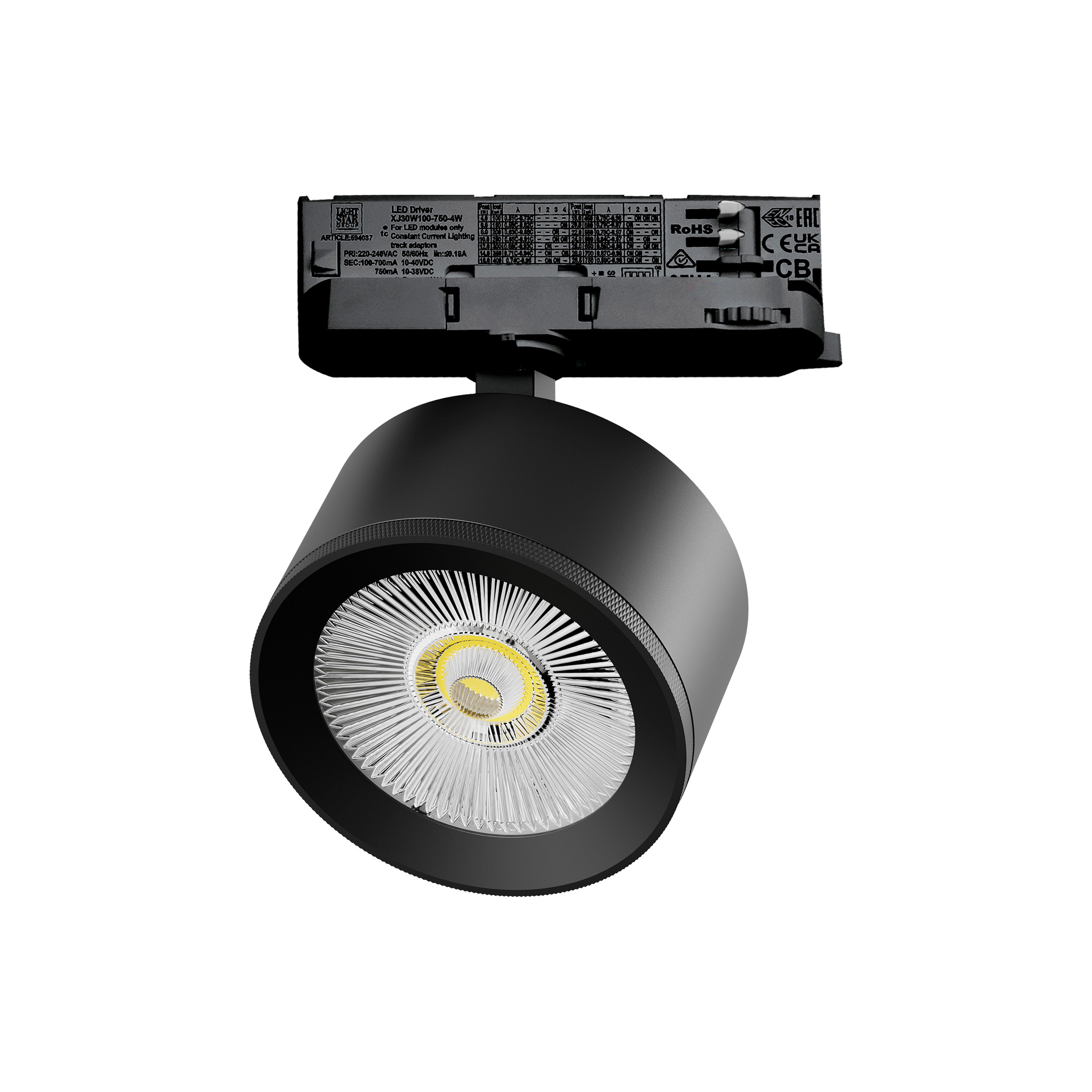 Светильник ALTA PRO для трековой системы Quattro LED 15W 1700LM 36G ЧЕРНЫЙ 3000K с адаптером (215537 + 594037)