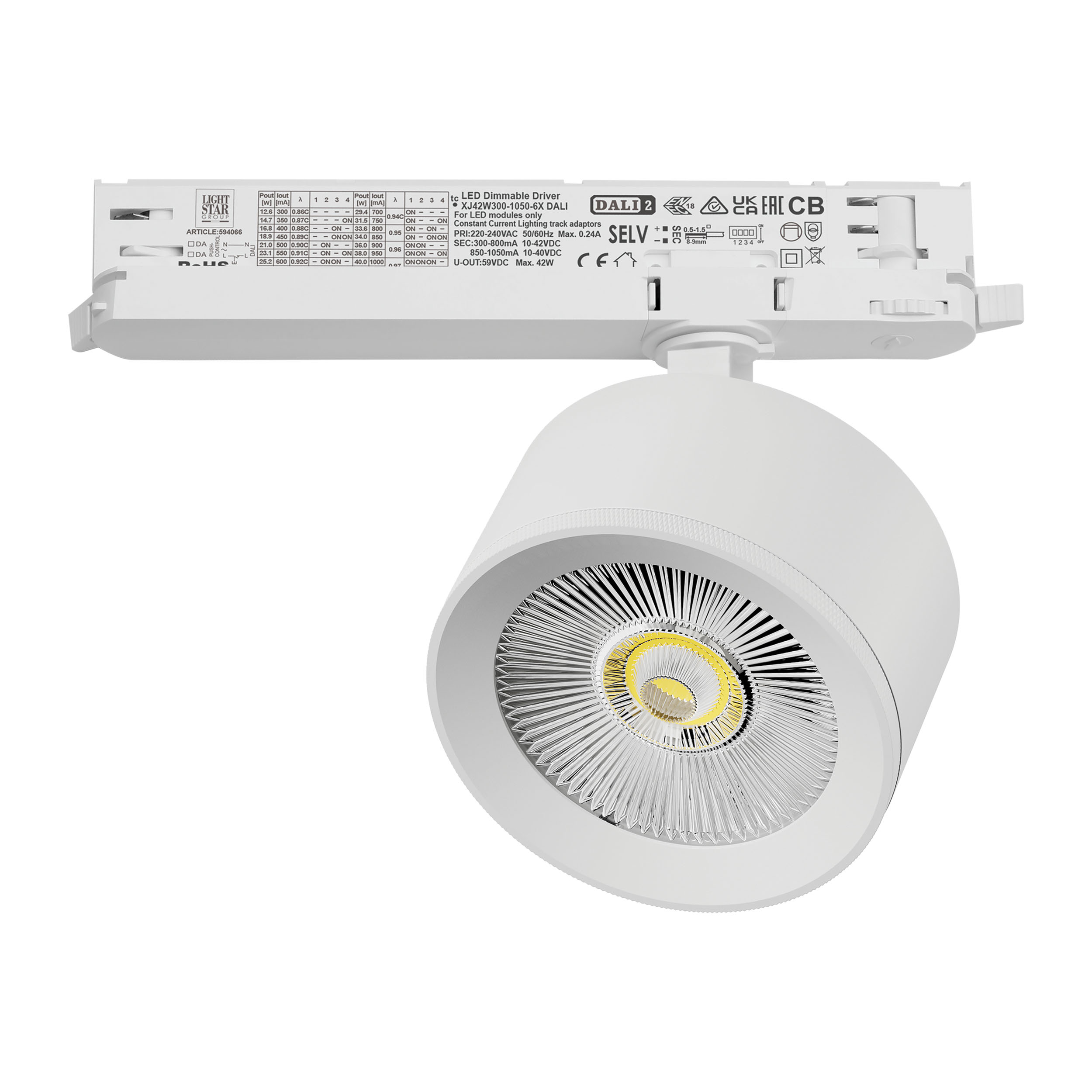 Светильник ALTA PRO для трековой системы Quattro с управлением DALI LED 15W 1700LM 36G БЕЛЫЙ 4000K с адаптером (215546 + 594066)