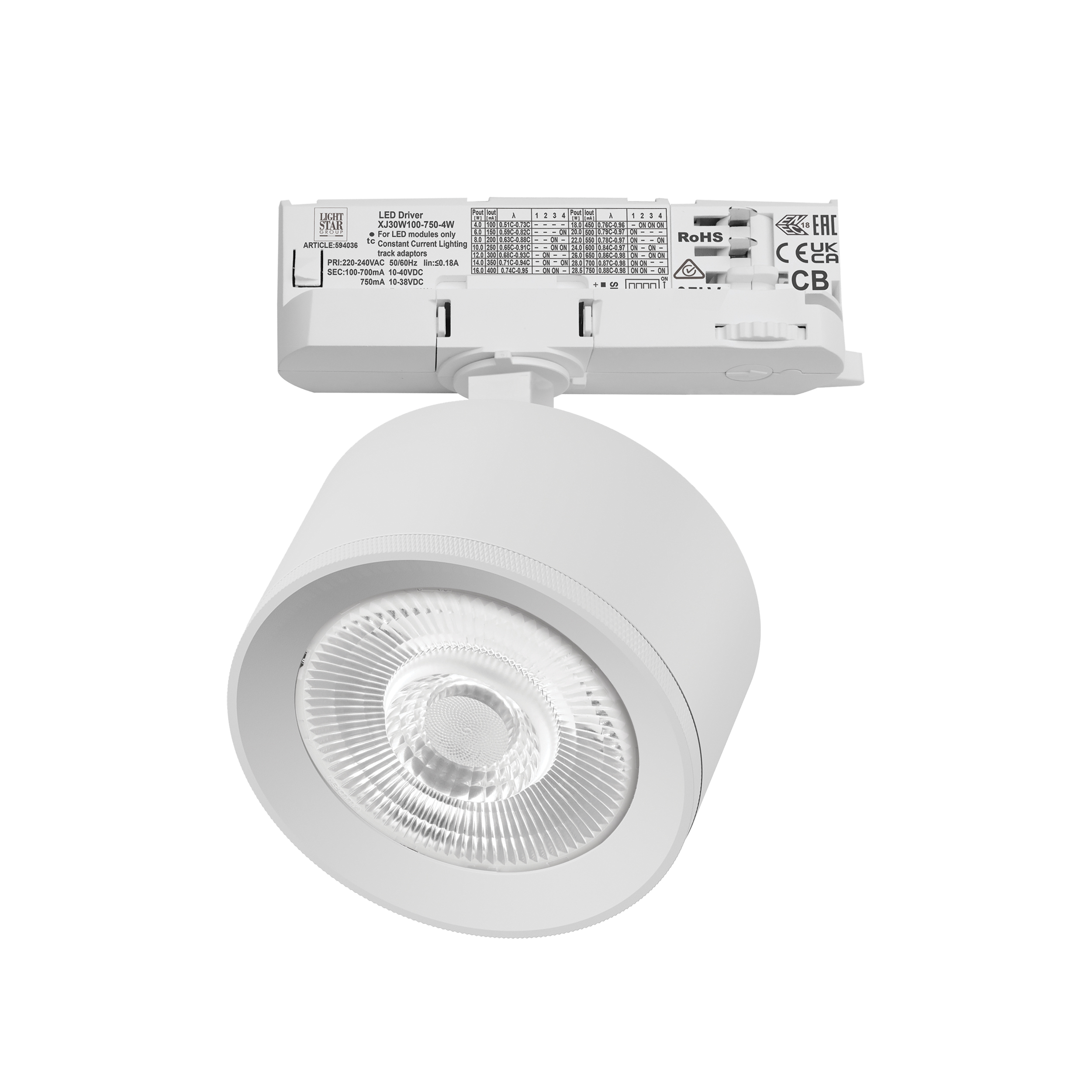 Светильник ALTA PRO для трековой системы Quattro LED 15W 1700LM 60G БЕЛЫЙ 4000K с адаптером (215546 + 594036 + 215504)