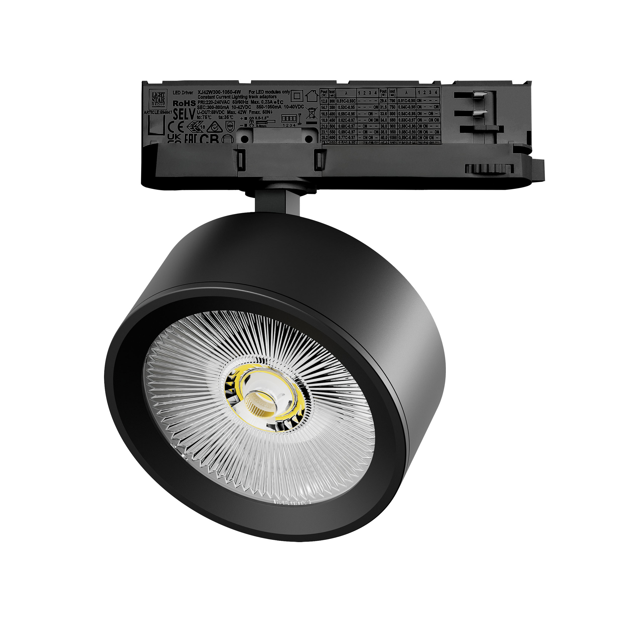 Светильник ALTA PRO для трековой системы Quattro LED 30W 3510LM 36G ЧЕРНЫЙ 3000K с адаптером (215637 + 594047)