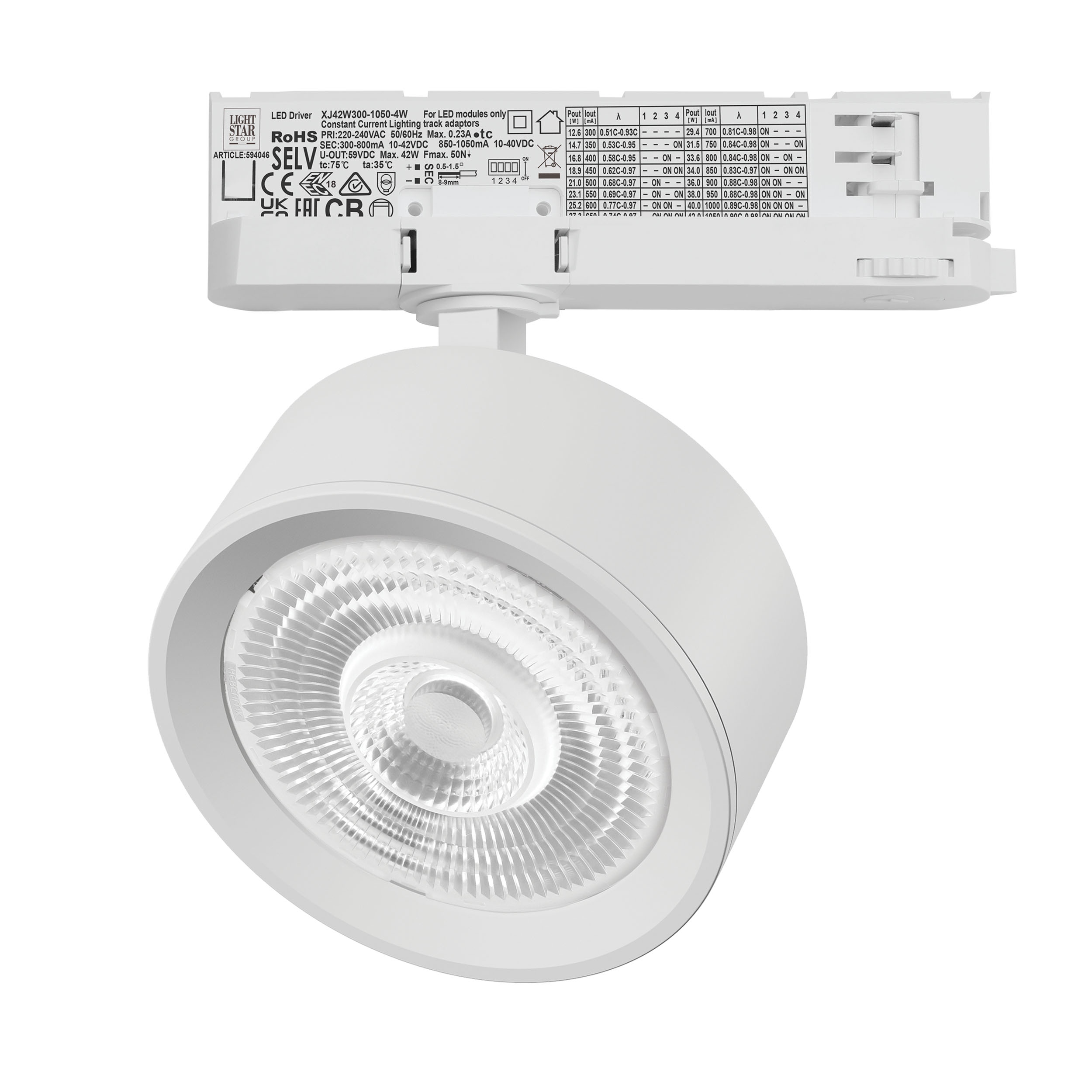 Светильник ALTA PRO для трековой системы Quattro LED 30W 3510LM 60G БЕЛЫЙ 4000K с адаптером (215646 + 594046 + 215604)