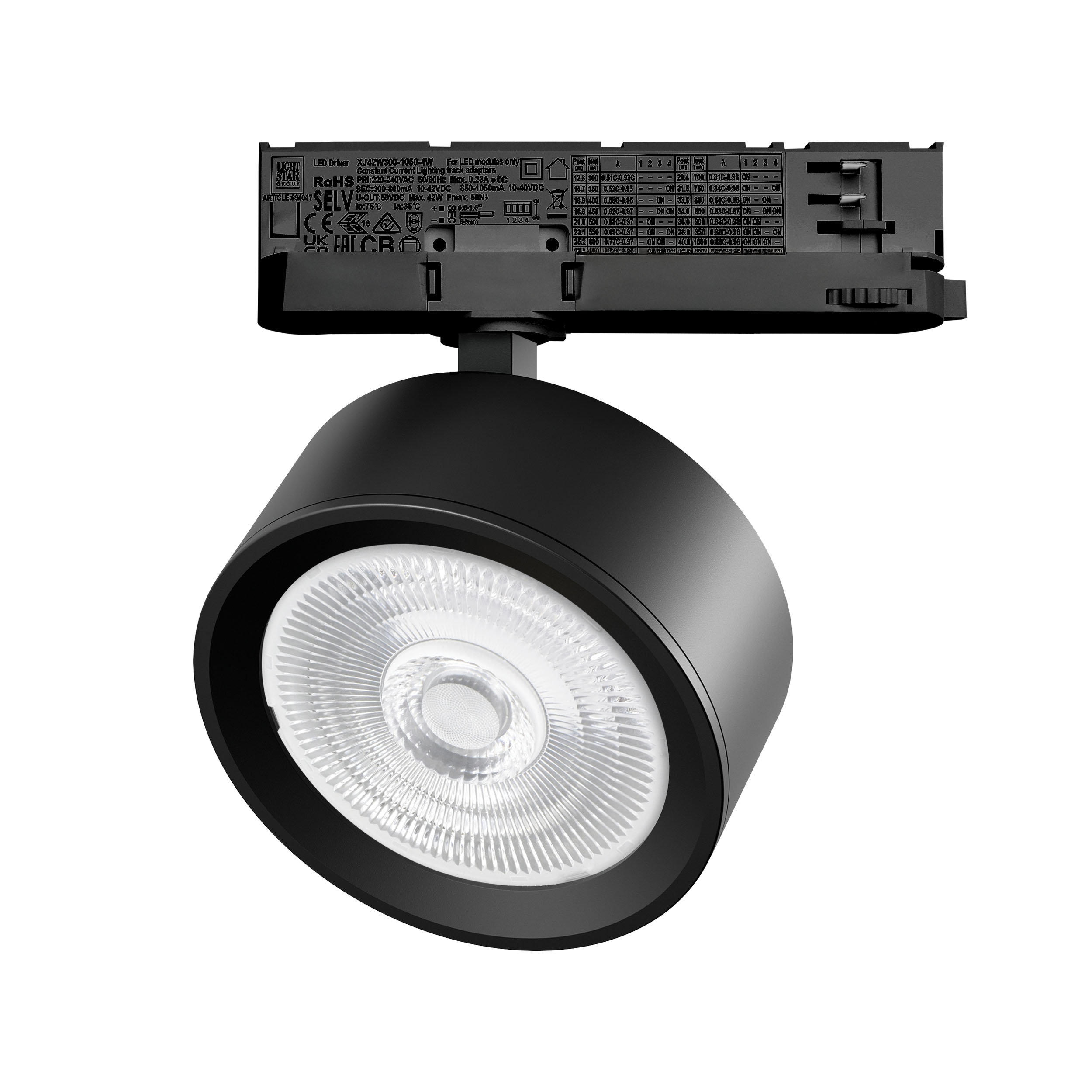 Светильник ALTA PRO для трековой системы Quattro LED 30W 3510LM 60G ЧЕРНЫЙ 4000K с адаптером (215647 + 594047 + 215604)
