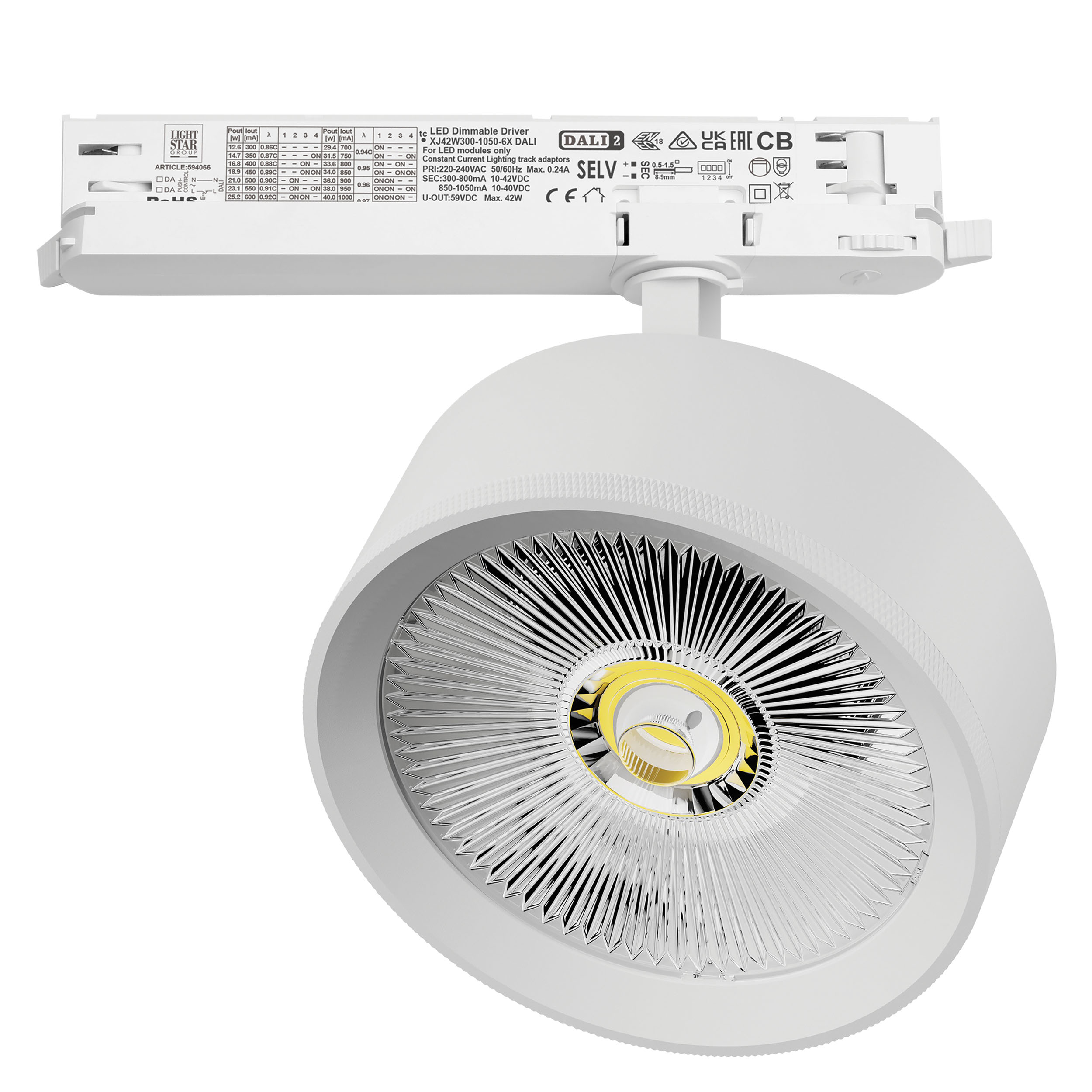 Светильник ALTA PRO для трековой системы Quattro с управлением DALI LED 35W 3230LM 36G БЕЛЫЙ 3000K с адаптером (215736 + 594066)