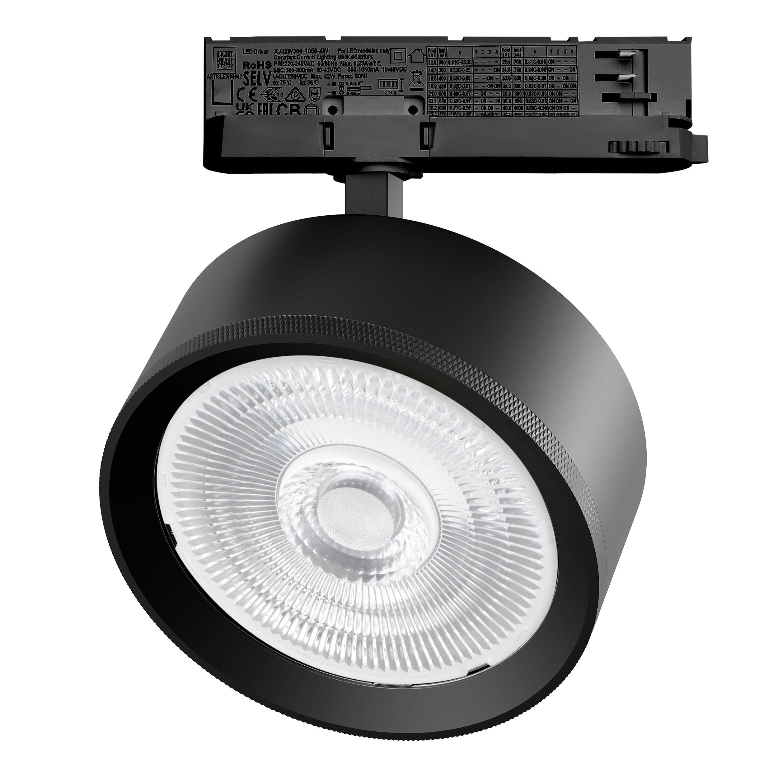 Светильник ALTA PRO для трековой системы Quattro LED 35W 3230LM 60G ЧЕРНЫЙ 3000K с адаптером (215737 + 594047 + 215704)