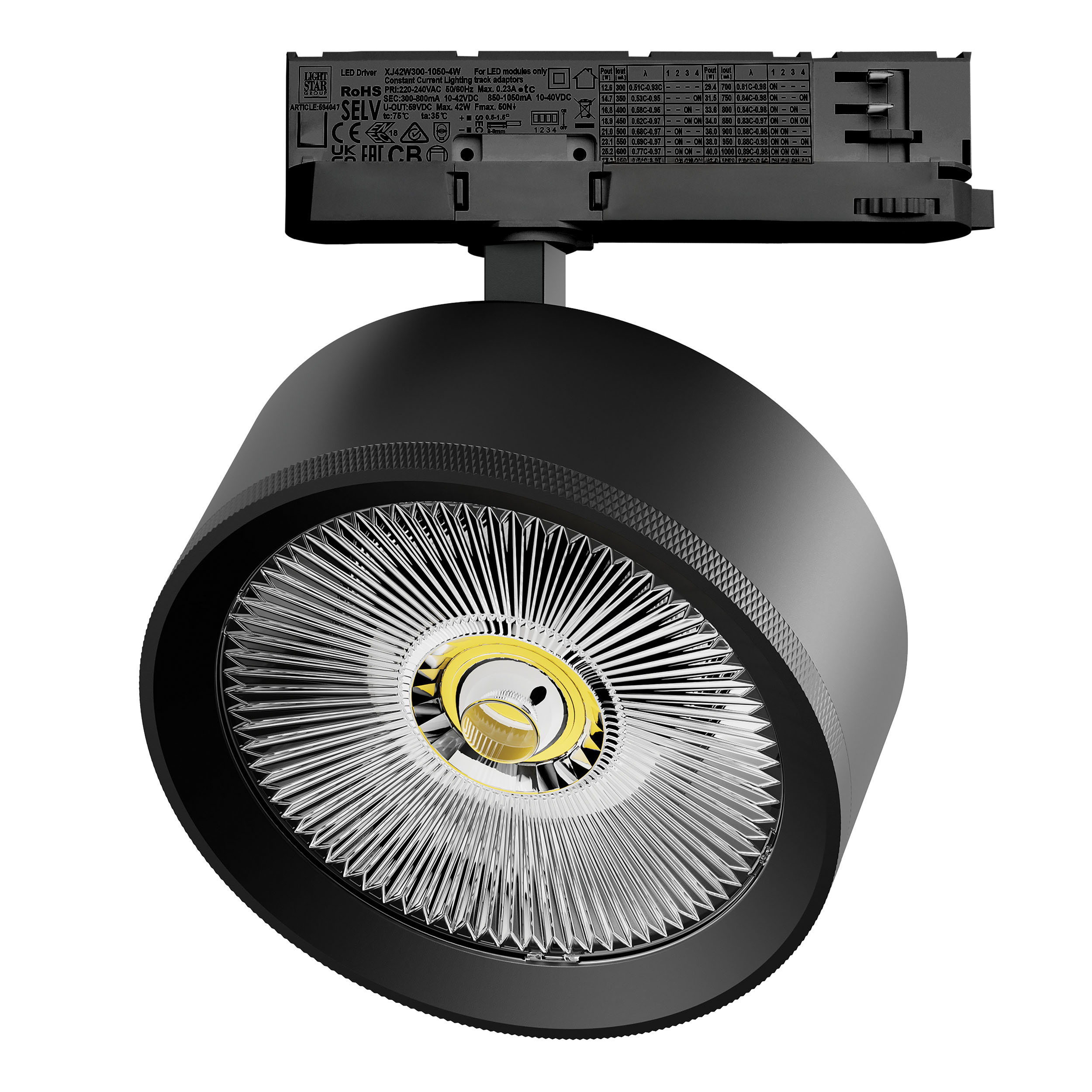 Светильник ALTA PRO для трековой системы Quattro LED 35W 3230LM 36G ЧЕРНЫЙ 3000K с адаптером (215737 + 594047)
