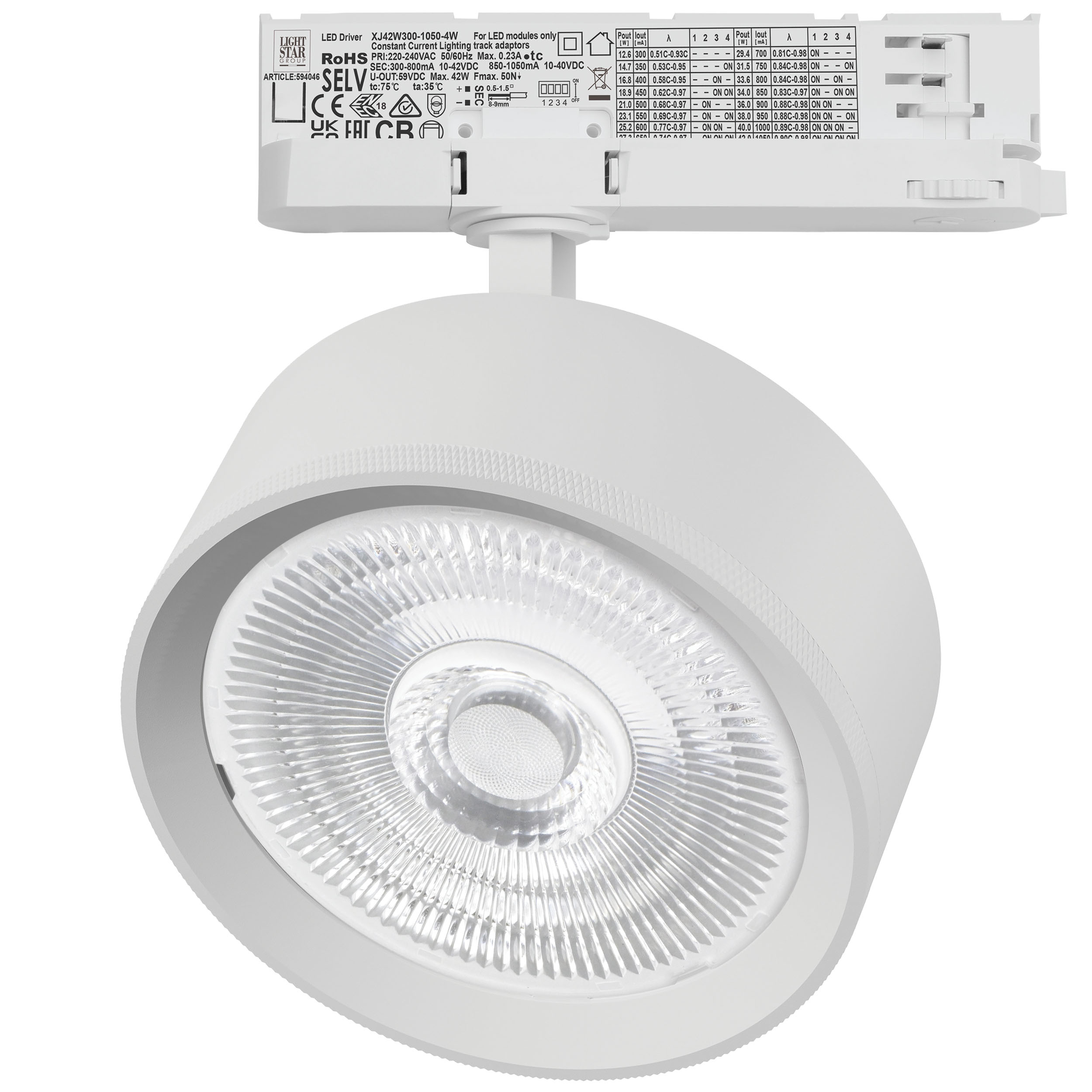 Светильник ALTA PRO для трековой системы Quattro LED 35W 3230LM 60G БЕЛЫЙ 4000K с адаптером (215746 + 594046 + 215704)