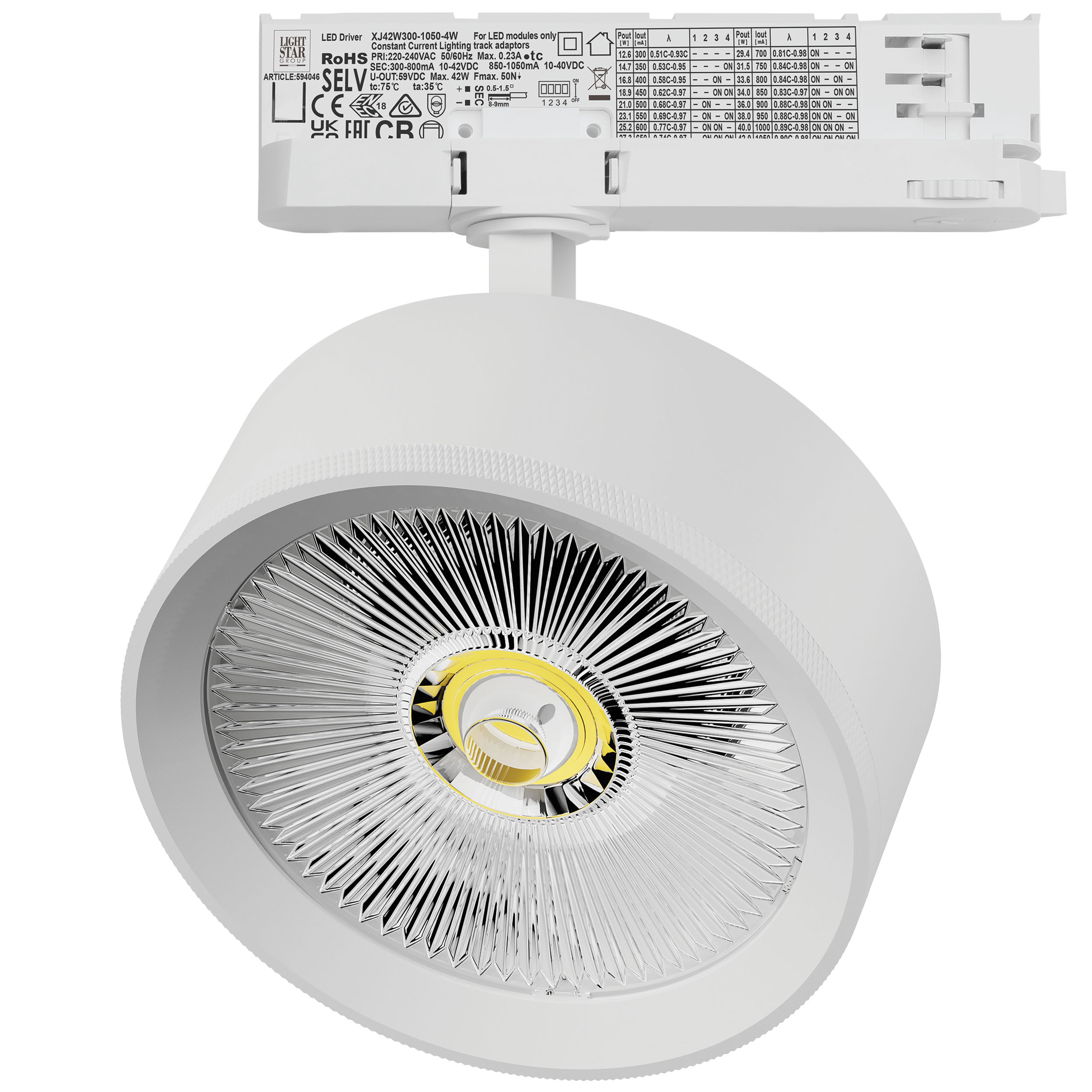 Светильник ALTA PRO для трековой системы Quattro LED 35W 3230LM 36G БЕЛЫЙ 4000K с адаптером (215746 + 594046)