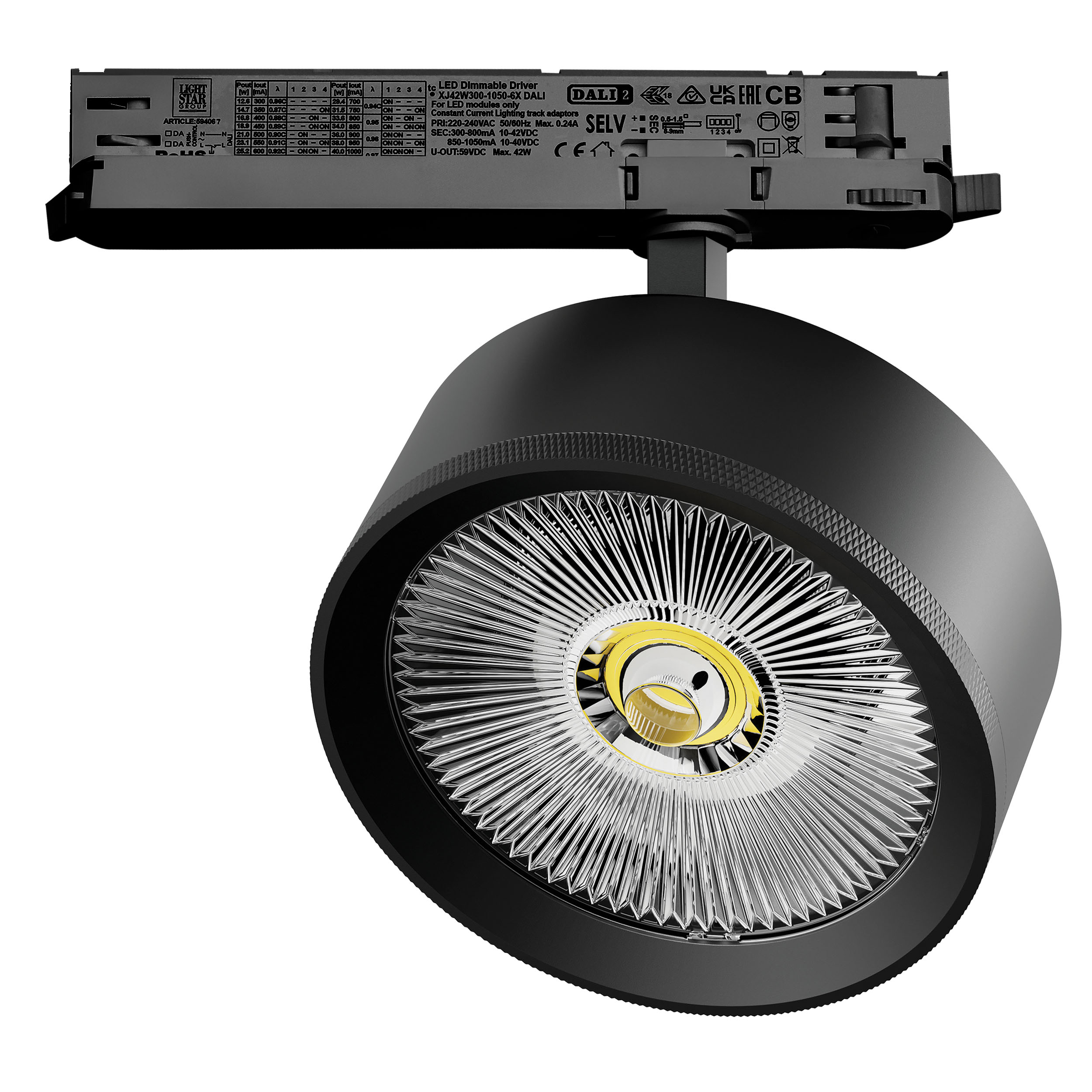 Светильник ALTA PRO для трековой системы Quattro с управлением DALI LED 35W 3230LM 36G ЧЕРНЫЙ 4000K с адаптером (215747 + 594067)