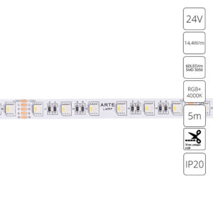 Светодиодная лента 24V 14,4W/m  RGB+W 4000К 5м Arte Lamp TAPE A2406012-01-RGB4K