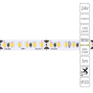 Светодиодная лента 24V 14,4W/m 3000К 5м Arte Lamp TAPE A2418008-01-3K