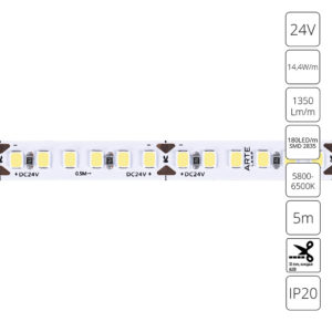 Светодиодная лента 24V 14,4W/m 6000К 5м Arte Lamp TAPE A2418008-03-6K